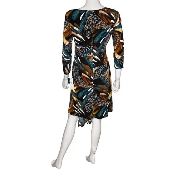 Robbie Bee Petite 3/4-Sleeve Asymmetrical-Hem Dress Teal Multi Women’s Sz PM - Picture 7 of 10